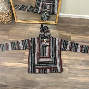 Iguana Jack black and red striped quilted hoodie